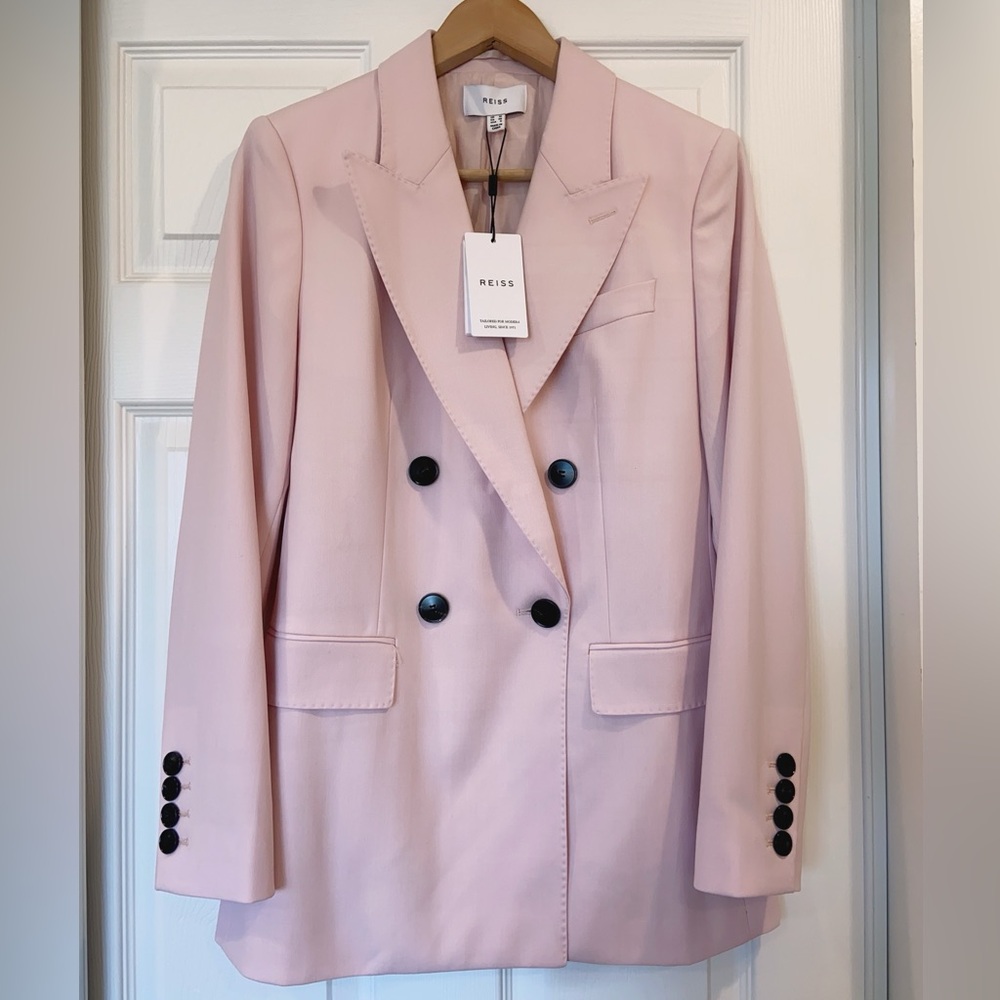 NWT REISS Evelyn Wool Blend Double Breasted Blazer in Pink - Picture 6 of 8